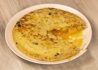 Traditional Spanish potato omelette called tortilla