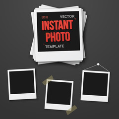 Blank Vintage Instant Photo Frame Mockup Set. Vector Instant Pho