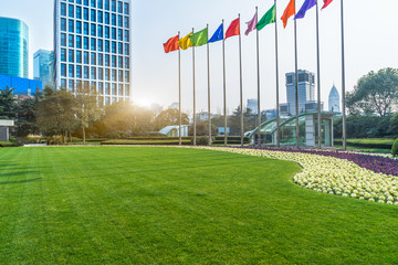 Obraz premium shanghai central city park against clear sky,china,asia.