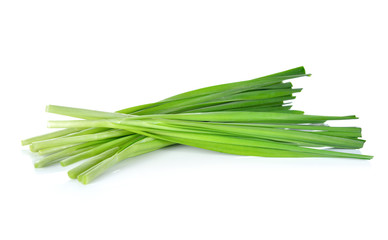 uncooked Chives or Chinese Chives on white background