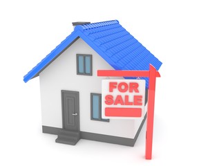 Miniature model of house real estate for sale on white background. 3D rendering.