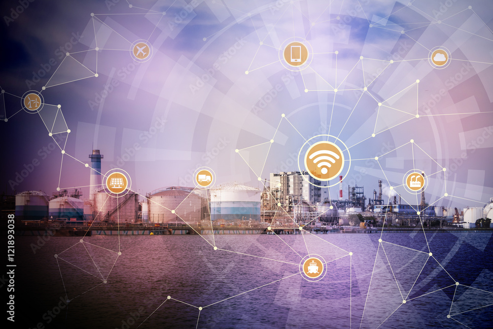 Poster smart factory and wireless communication network, internet of things, abstract image visual