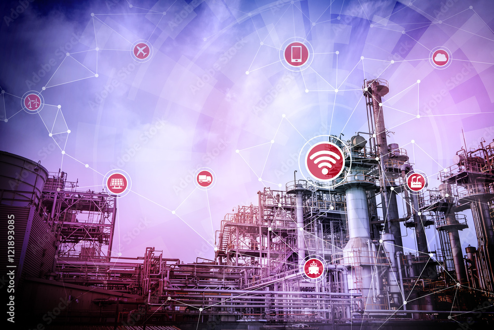 Aufkleber smart factory and wireless communication network, Internet of Things, abstract image visual