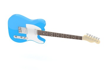 Obraz premium Isolated blue electric guitar on white background. Concert and studio equipment. Musical instrument. Rock, blues style. 3D rendering.