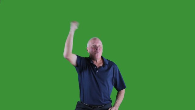 Man cheering or rooting on green screen.