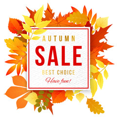 Sale banner with autumn leaves