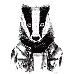 Tuinposter Hand drawn dressed up badger in hipster style © Marina Gorskaya