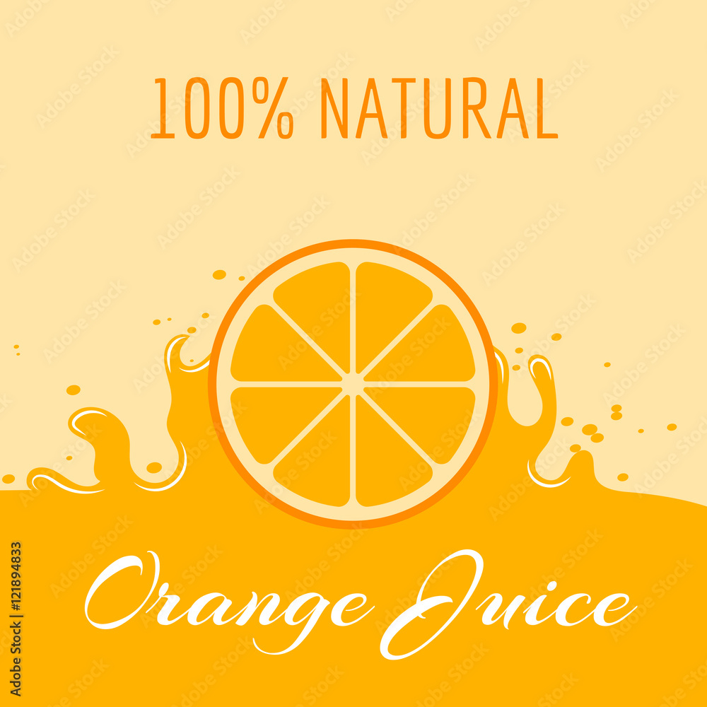 Wall mural natural orange juice label teplate