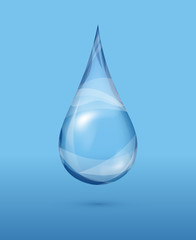Realistic transparent water drop over blue background