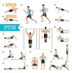 Fototapeta na wymiar Man workout fitness, aerobic and exercises. Vector Illustration.