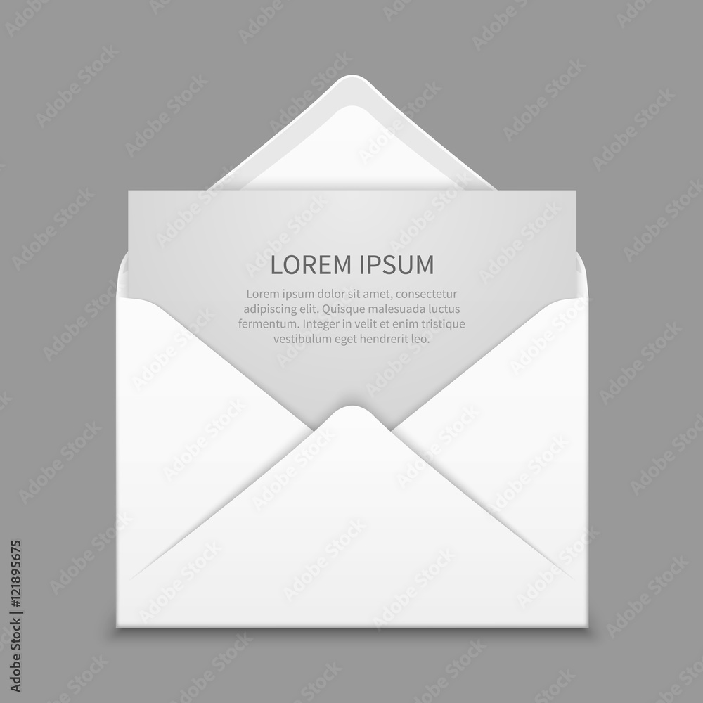 Poster opened envelope with blank paper latter vector realistic mockup