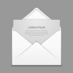 Opened envelope with blank paper latter vector realistic mockup
