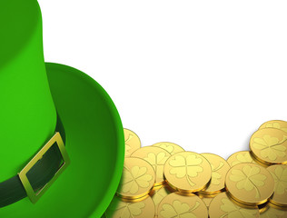 Lucky green hat with golden coins for Saint Patrick's Day