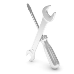 3D Illustration Wrench and screwdriver, service concept