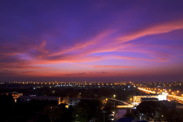 Fototapeta na wymiar City at the sunset with twilight sky