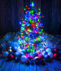 Christmas tree with lights and decorations