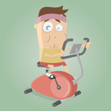 Funny Man Training On Indoor Bike Trainer