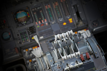 Different meters and displays in an old plane