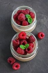 Chocolate mousse with fresh raspberries