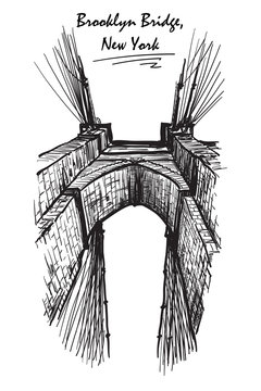 Brooklyn Bridge Sketch On A White BG