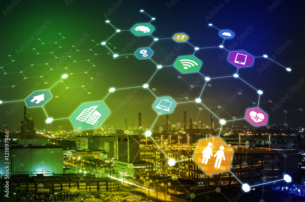 Aufkleber smart industry and Internet of Things concept abstract image visual, smart city, smart grid, sensor network, environmental monitoring