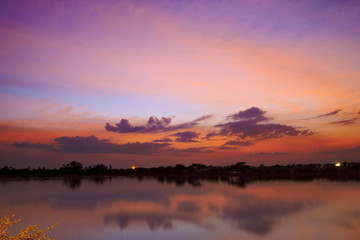 Twilight sky after sunset with water reflect landscape	
