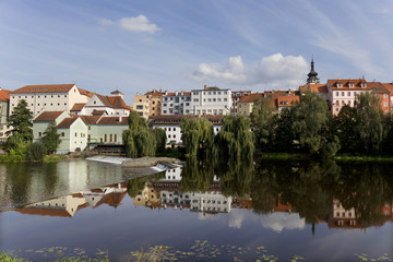 Naklejka na ściany i meble Colorful royal medieval Town Pisek above the river Otava, Czech Republic 