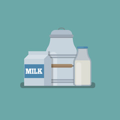 Milk and dairy products vector set in flat style.