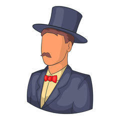 Male avatar in suit with hat icon in cartoon style isolated on white background. People symbol vector illustration
