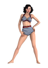 3D Rendering Pinup Girl on White