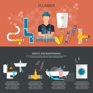 Professional plumber plumbing repair service different tools