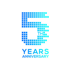 5 years anniversary with a pixels digital,technology logo