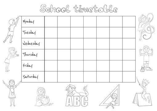 School timetable coloing page cartoon vector