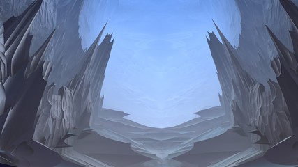 3D Abstract strange shapes on blue background, 3D illustration