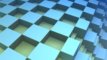 3D Abstract blue geometric block, 3D checkered background