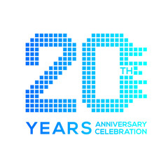 20 years anniversary with a pixels digital,technology logo