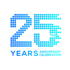 25 years anniversary with a pixels digital,technology logo