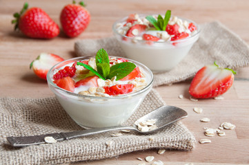 Yoghurt with strawberries dessert