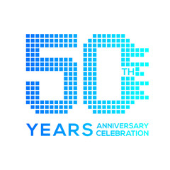 50 years anniversary with a pixels digital,technology logo