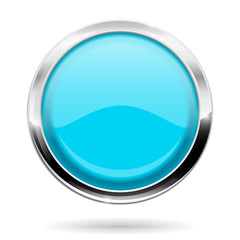 Blue round button with chrome frame