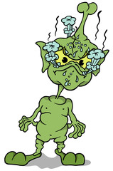 Green Extraterrestrial Standing - Colored Cartoon Illustration, Vector