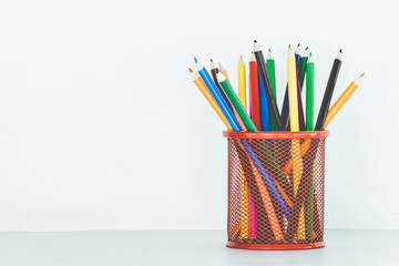 Stand of colorful pencils