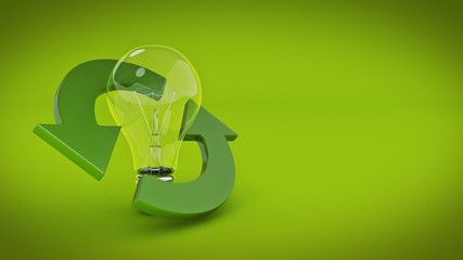 recycle sign with light bulb. 3d rendering