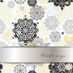 Winter design with silver white snowflakes