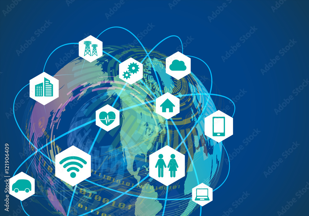 Poster global network and internet of things, abstract illustration