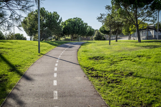 Bicycle route and roadway bridge in Sant Cugat del Valles Barcel