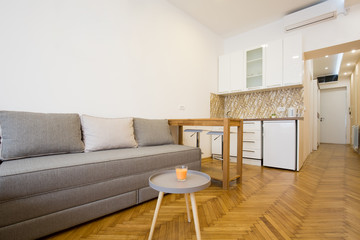 Modern apartment interior with kitchen