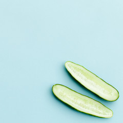 Sliced cucumber. Top view, copy space - 121908222