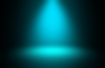 Spotlight blue on stage brick floor background.