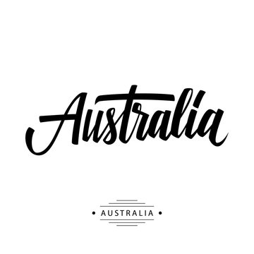 Handwritten inscription Australia. Hand drawn lettering. Calligraphic element for your design. Vector illustration.